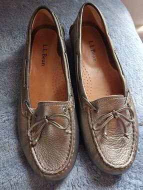L.L.Bean Metallic Bronze Leather Moccasin Loafers